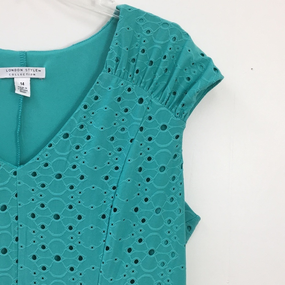 London Style Collection Eyelet Dot Pattern Mint Green Midi Dress Size 14 - Picture 3 of 8